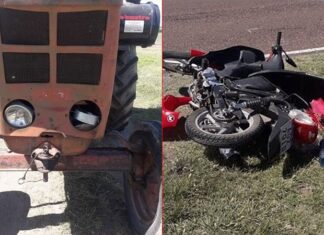 Policía que circulaba en moto chocó con un tractor