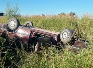 Auto en el que circulaban 4 personas volcó en pastizales