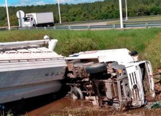 Volcó un camión que transportaba cereales