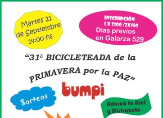 Invitan a la bicicleteada de la primavera por la paz del jardín Bumpi