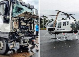 Un camión chocó contra un helicóptero del SAME