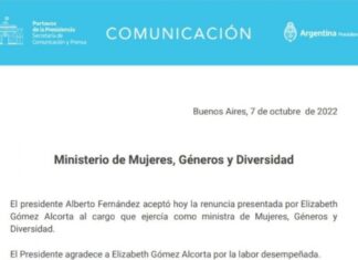 Alberto Fernández aceptó la renuncia presentada por Elizabeth Gómez Alcorta
