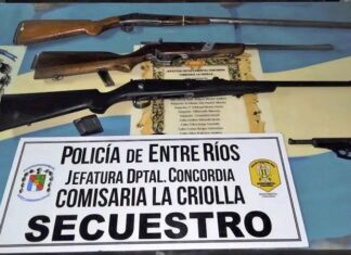 Dos detenidos en Concordia por un arsenal de armas