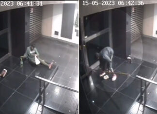 Se robaron la baranda de bronce de la puerta de un edificio