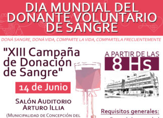 14 de junio: Organizan una campaña de difusión y para donar sangre en el auditorio Illia