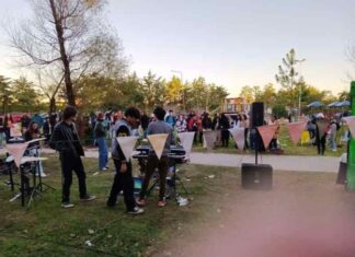 Feria en plaza Squiavo. Artesanías y música de los 90 en La Delfina