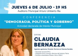 El jueves la Dra. Claudia Barnazza dictará la conferencia «Democracia, Política y Gobierno»