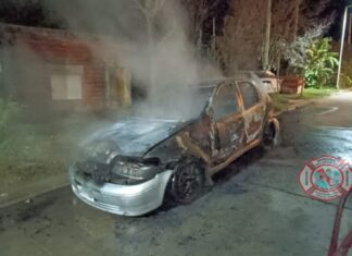 Se prendió fuego un auto en parque La Loba