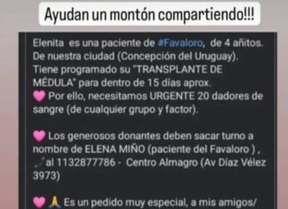 Piden por «Elenita», niña uruguayense que se operará de la médula
