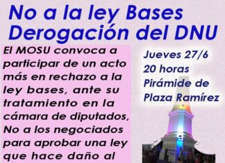 El MOSU convocó al acto en rechazo a la ley Bases