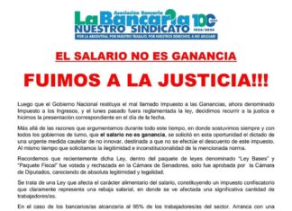 Bancarios acudieron a la Justicia en rechazo al “impuesto al salario”