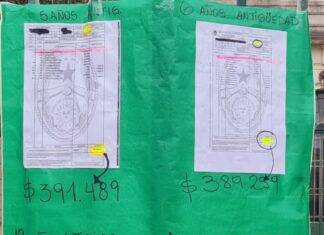 Docentes exhibieron, a través de carteles, el monto de sus sueldos