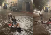 Ema Noir de Ke Personajes disfrutó de la lluvia navideña en las calles de Concepción del Uruguay