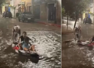 Ema Noir de Ke Personajes disfrutó de la lluvia navideña en las calles de Concepción del Uruguay