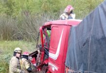Choque de camiones en la Autovía 12: rescataron a un chofer atrapado y lo trasladaron a Gualeguaychú