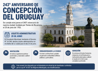 Concepción del Uruguay celebra su 243° aniversario con actos y actividades culturales