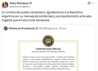 Venezuela agradeció la ayuda humanitaria enviada por Argentina tras los terremotos