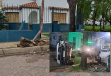 Volcó con su camioneta tras chocar contra una columna de alumbrado